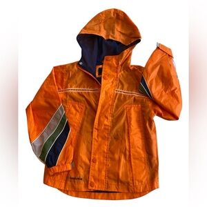 London Fog Bright Orange Kids Hooded Raincoat with Stripe Accents size 8